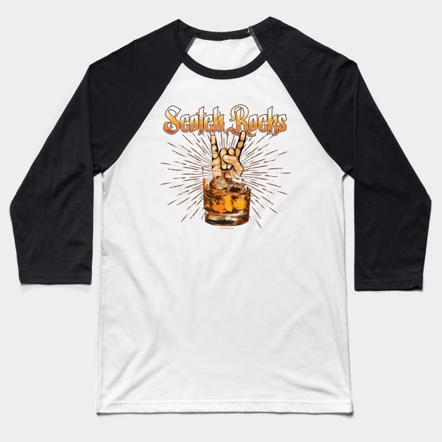 Scotch Rocks (Whiskey Drinker) Baseball T-Shirt by eBrushDesign